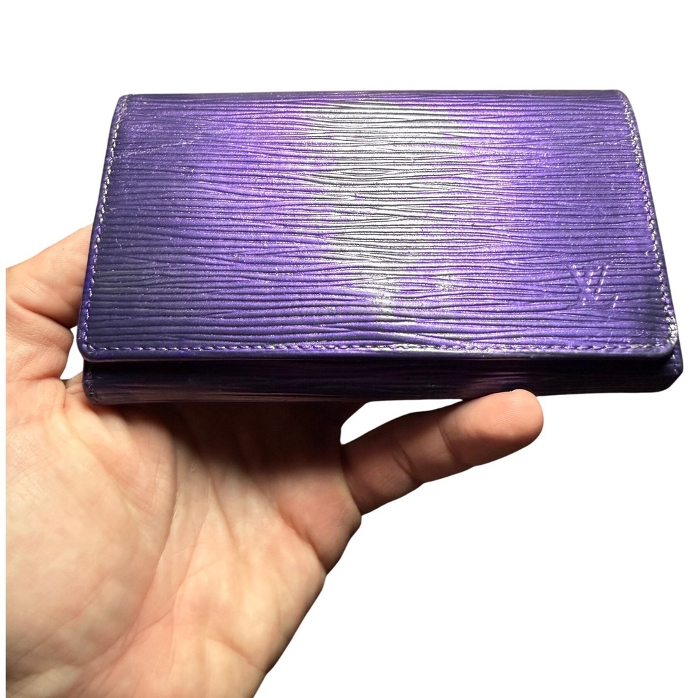 Louis Vuitton Epi Leather French Wallet Metallic Purple Vintage LV Logo Purse - Picture 3 of 13